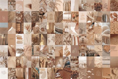 100 Pcs Soft Beige Wall Collage Kit Neutrals Aesthetic Digital Prints