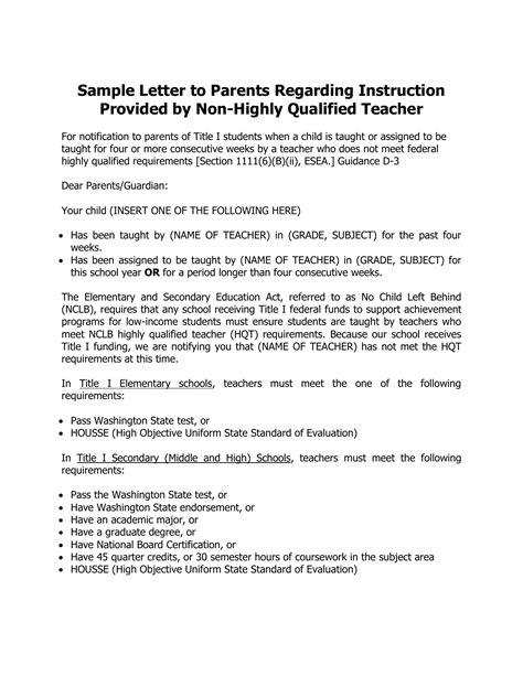 sample letter  parents  instruction