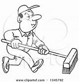 Janitor Broom Clipart Cartoon Push Male Using Illustration Outline Lafftoon Royalty Lineart Vector Custodian Floor Mopping Cleaning 2021 sketch template