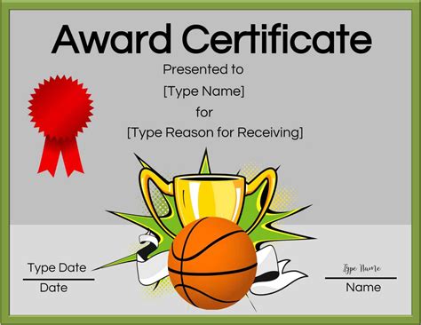 basketball certificates  sports award certificate template