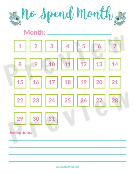 spend month challenge printable