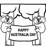 Australia Coloring Happy Koala Canberra Say Ready Tree Cute Two City sketch template
