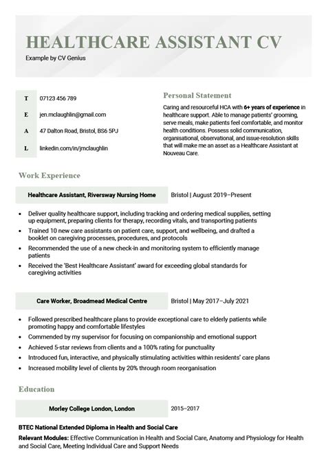 healthcare assistant cv examples   write
