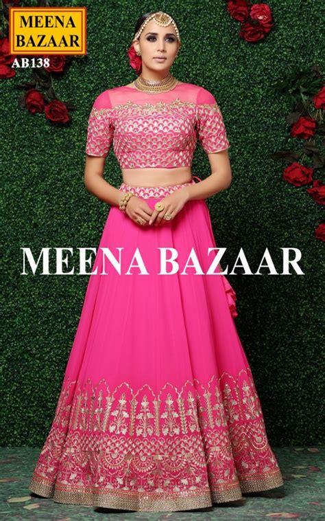 buy meena bazaar pink embroidered lehenga online