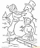 Two Pages Making Snowman Boys Coloring Holidays Kids sketch template