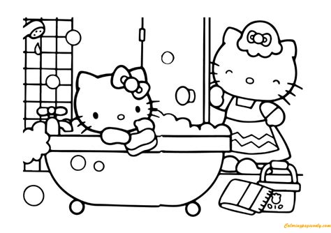 mom   kitty   bathroom coloring pages  kitty