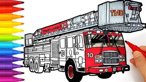draw  fire truck drawing  coloring pages  kids youtube