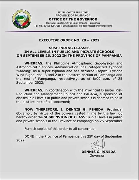 executive order    suspending classes