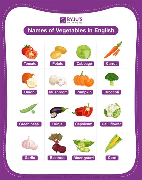 vegetable names explore  list   names  english
