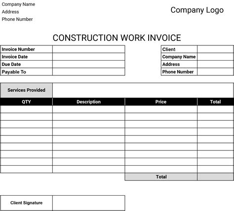 construction invoice templates  print   invoice