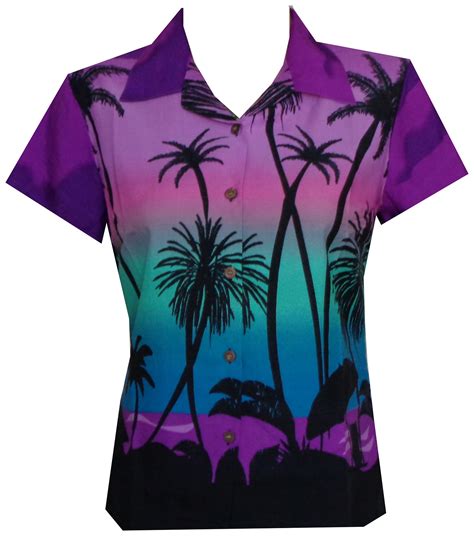 hawaiian shirt women coconut tree print aloha beach top blouse casual