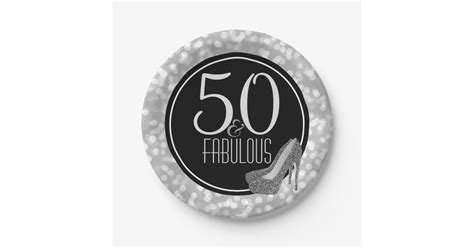 50 And Fabulous Black Silver 50th Birthday Party Paper Plate