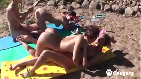 4 Teens At A Nude Beach Try Lesbian Sex