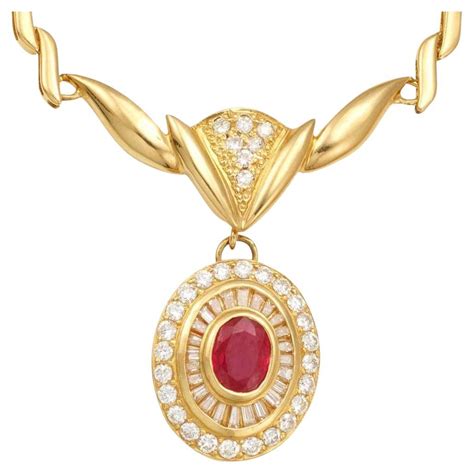 Natural Ruby Pendant Necklace Set With Diamonds 2 06 Carats 18k Yellow