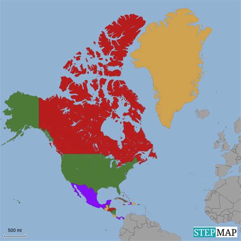 stepmap north america blank color landkarte fuer north america