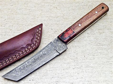 damascus steel custom handmade hunting tanto knife