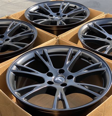 tesla model   gemini wheels rims satin black  factory oem