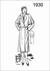 Fashion 1930 Women 1930s Wear Coloring Pages Adult Pattern Coat Womens Coats Choose Board Raincoat History Draft sketch template