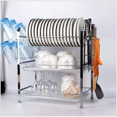 tier dish rack dish drying rack stainless steel kitchen utensil holder bowl rack cup dish