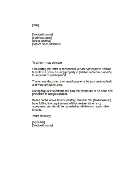 tenant reference letter sample  letter template collection