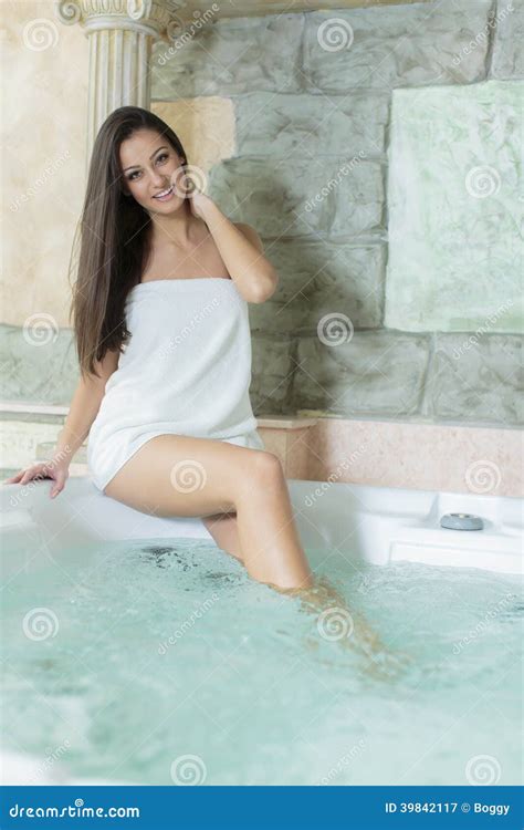 Pretty Young Woman Relaxing In Hot Tub Stock Image Image Of Caucasian