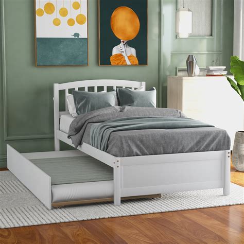twin size platform bed wooden bed frame  trundle multiple colors