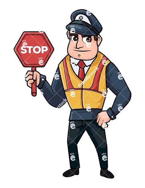 male policeman holding a stop sign cartoon vector clipart