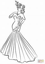 Coloring Pages Dress Woman Evening Printable Dresses Creative Fashion Girls Colouring Wedding Barbie Book Kids Visit sketch template