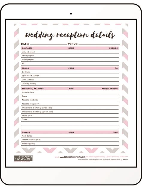 wedding planner printable sheets