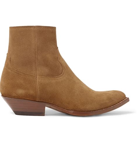 saint laurent suede cowboy boots  brown  men lyst