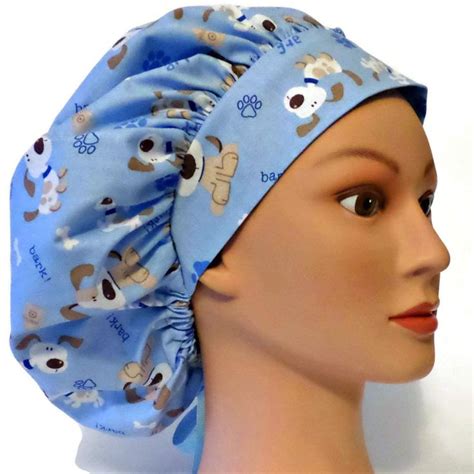 womens adjustable bouffant surgical scrub hat handmade  dogs bark