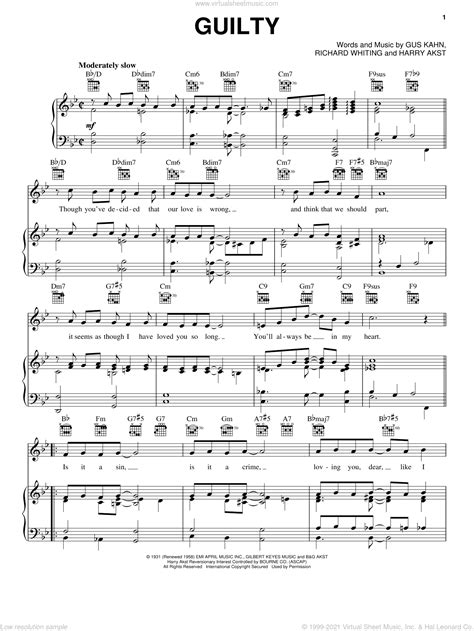 Whiting Guilty Sheet Music For Voice Piano Or Guitar Pdf