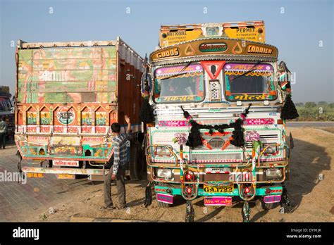 indian trucks asia india traffic transport colorful bright stock