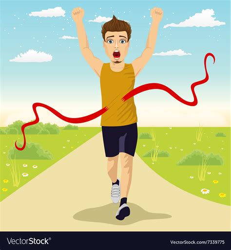 male runner crossing red finish  outdoors vector image