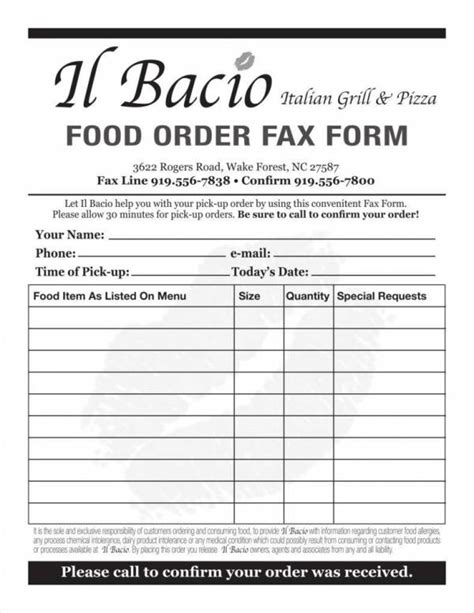 sample food order templates   ms word ms excel