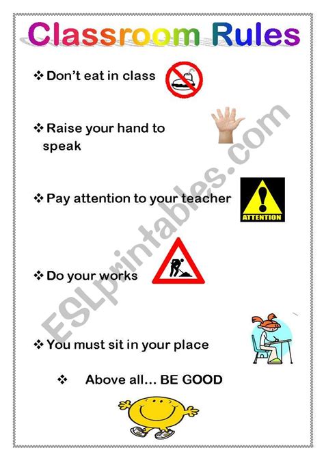 classroom rules esl worksheet  miarish