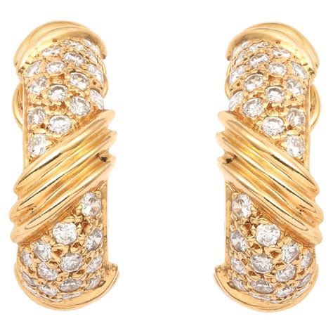 cartier  yellow gold  diamond hoop earrings  sale  stdibs