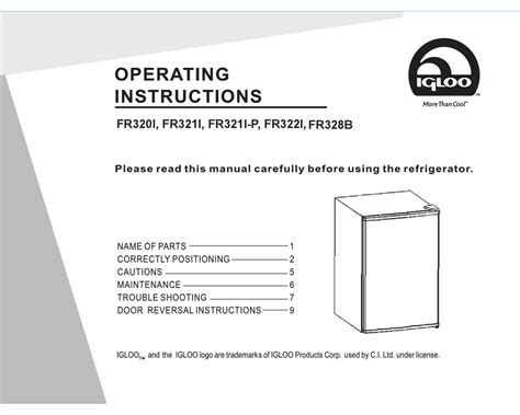 igloo fri operating instructions manual   manualslib