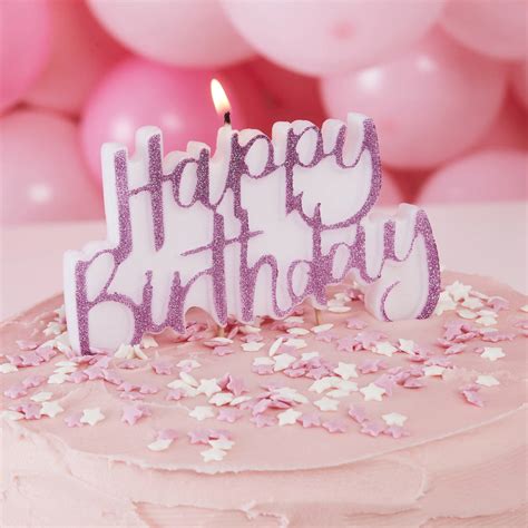 pink glitter happy birthday cake candle  ginger ray