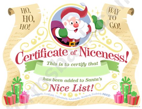 printable santa certificate  niceness template  christmas