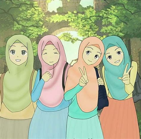 28 Anime Gambar Kartun Muslimah Sahabat Sejati Bertiga