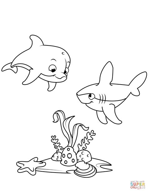 cute dolphin  shark coloring page  printable coloring pages