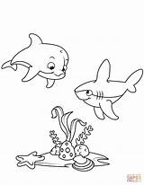 Coloring Shark Dolphin Cute Pages Printable Dolphins Drawing Fish Dolphine Book sketch template