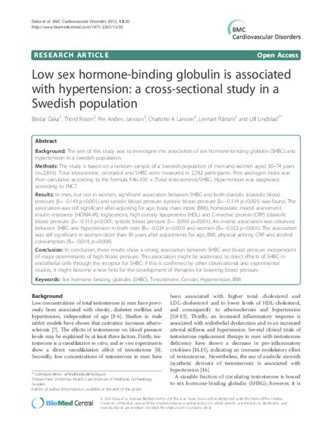 pdf low sex hormone binding globulin is associated with hypertension