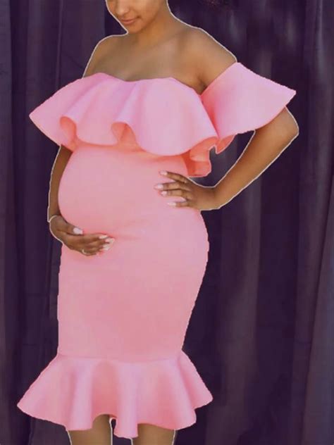 Pink Off Shoulder Ruffle Bodycon Mermaid Maternity For