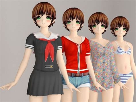 hinata anime girl pose 2 3d model cgtrader