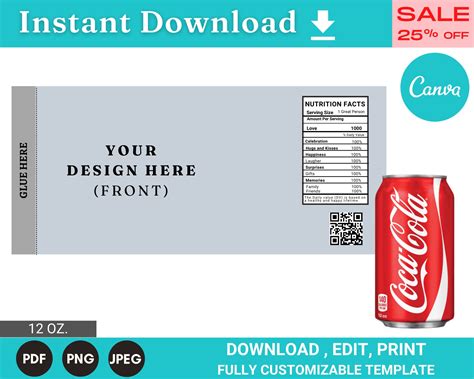 soda  label template pop drink wrapper template instant etsy