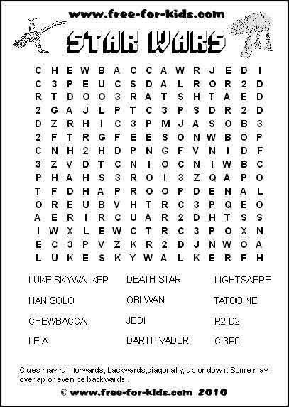star wars word search puzzle track  luke skywalker  darth