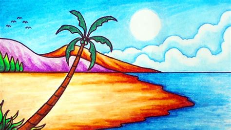 Lukisan Pemandangan Pantai Sunset Yang Mudah Cara Men