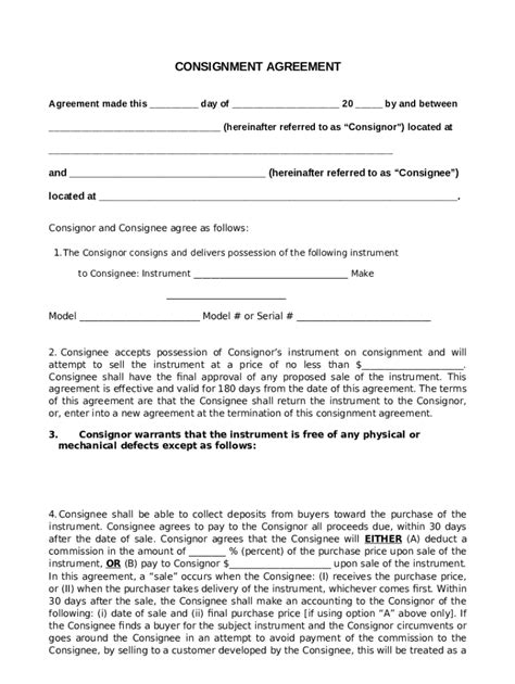 consignment agreement template sample onlineconsignment